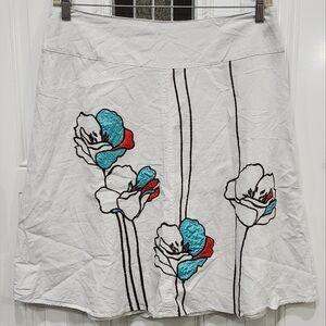Lily Stanhope white embroidered flowers linen blend skirt women's size 14